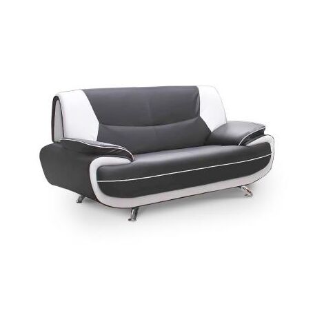 Mobilier Deco – Canapé droit 2 places simili cuir gris et blanc – Pieds chromés – Design moderne pour salon – Confort optimal