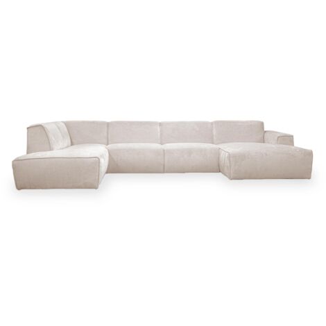 Mobilier Deco – Canapé panoramique en tissu beige – Angle gauche L380 x P222 x H78 cm – Assise moelleuse et dossier rembourré – Pour salons modernes