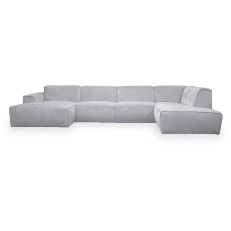 Mobilier Deco – Canapé panoramique en tissu gris – Angle droit – Dimensions L380 x P222 x H78 cm – Assise moelleuse et dossier rembourré