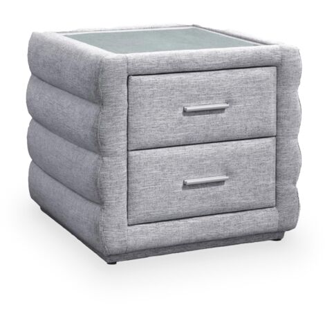 Mobilier Deco – Table de chevet 2 tiroirs en tissu chiné gris – Dimensions compactes pour espaces restreints – Élégance moderne pour chambre adulte ou adolescent