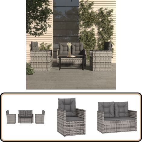 Mobilier d'extérieur 4 pcs avec coussins Résine tressée Gris - Salon De Jardin - Meuble De Jardin - Ensemble Salon Extérieur - Mobilier D'extérieur - Table De Jardin