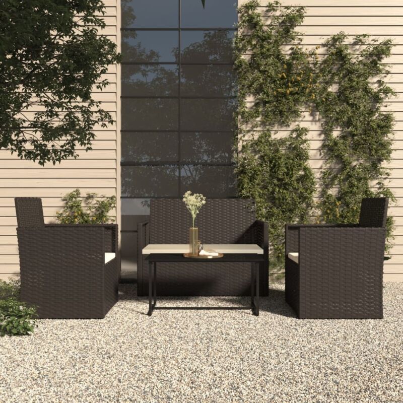 Salon de jardin avec coussins 4 pcs - Mobilier de jardin - Ensemble repas de jardin résine tressée noir Vidaxl