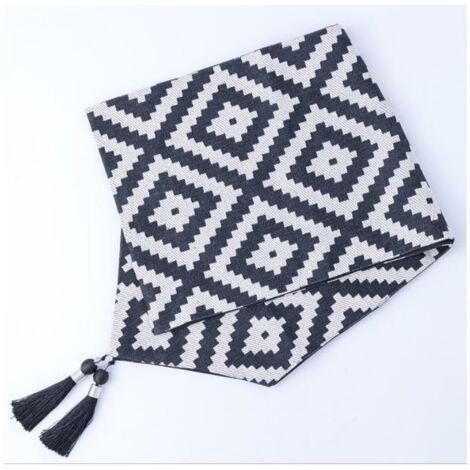 Mobilier d'intérieur Décoration Objets décoratifs Drapeau de table motif géométrique jacquard coton et lin noir et blanc (32x220cm, grand personnage dos)