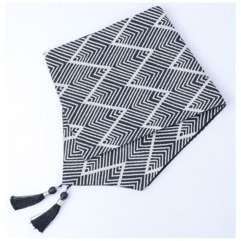 Mobilier d'intérieur Décoration Objets décoratifs Drapeau de table motif géométrique jacquard coton et lin noir et blanc (32x220cm, grande vague)