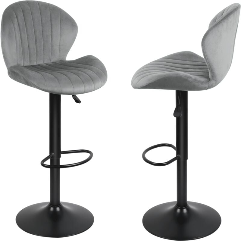 Aqrau - Lot de 2 Tabourets de Bar, Tabouret de Bar en Velours Hauteur réglable, Forme de Coquillage, pour Salle à Manger, Salon, Bistro, Gris Clair