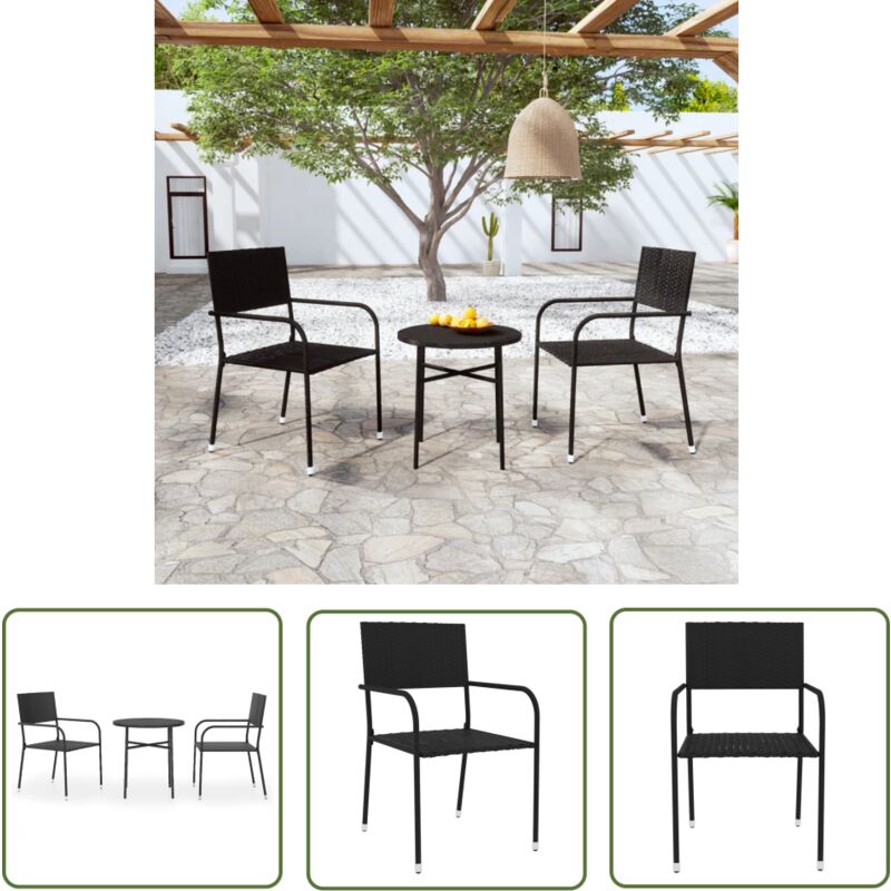 The Living Store Ensemble à manger de jardin 3 pcs Résine tressée Noir - Ensemble Salon De Jardin - Mobilier De Jardin - Table Et Chaises - Résine