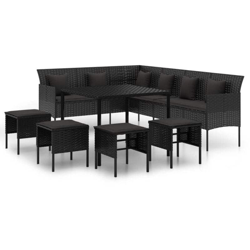 Vidaxl - Ensemble à dîner de jardin et coussins 6pcs noir résine tressée