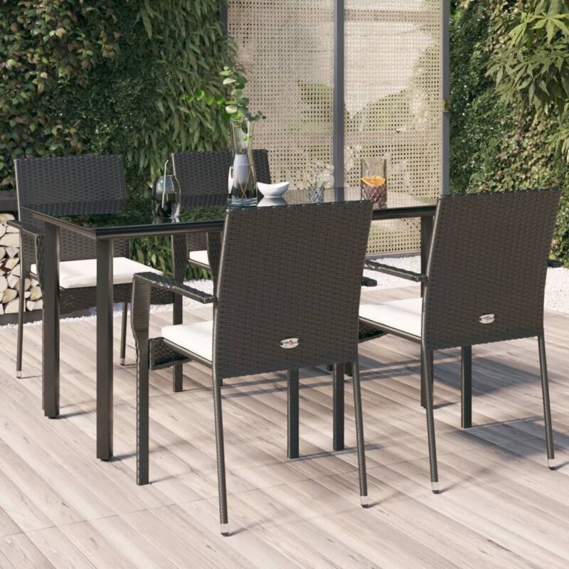 Vidaxl - Mobilier à dîner de jardin et coussins 5pcs Noir Résine tressée