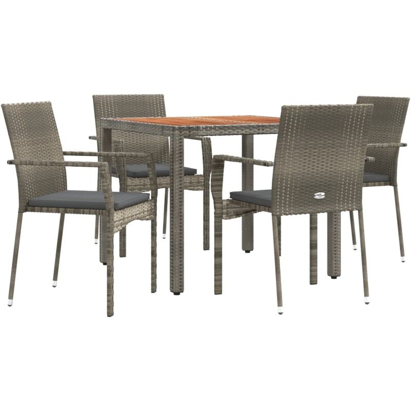 Ensemble à manger de jardin 5 pcs coussins gris résine tressée Vidaxl