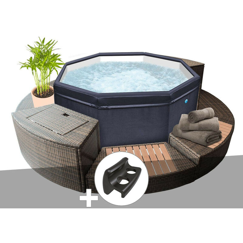 Spa portable Netspa semi-rigide Octopus octogonal Bulles 4-6 places avec mobilier + 2 appuie-têtes + porte-gobelet