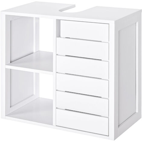 Mobilier sous évier suspendu compact 2 étagères ouvertes espace fermé, 60x30x54 cm, blanc