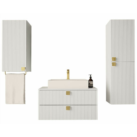 Mobilier1 – Ensemble de meubles de salle de bain blanc – Meuble suspendu 780x350x350mm – Stratifié et MDF – Fixation murale recommandée
