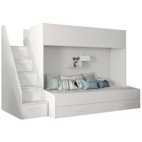 Mobilier1 – Lit superposé Hartford 356 – Blanc brillant – Dimensions 90x200 mm – Sommier à lattes – Design moderne pour espaces réduits