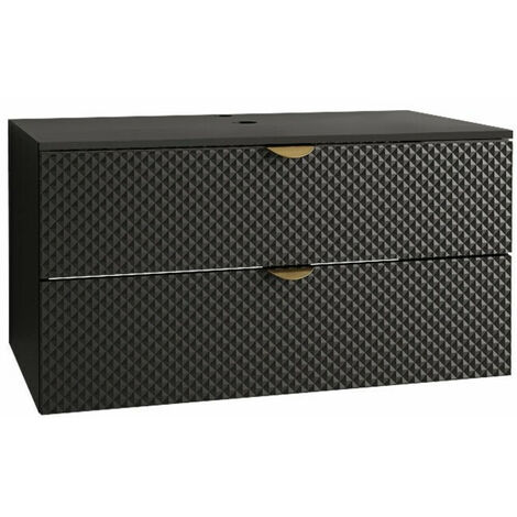 Mobilier1 – Meuble mural salle de bain noir à suspendre – 42x80x46 cm – Stratifié MDF – 2 tiroirs – Design moderne pour rangement optimisé