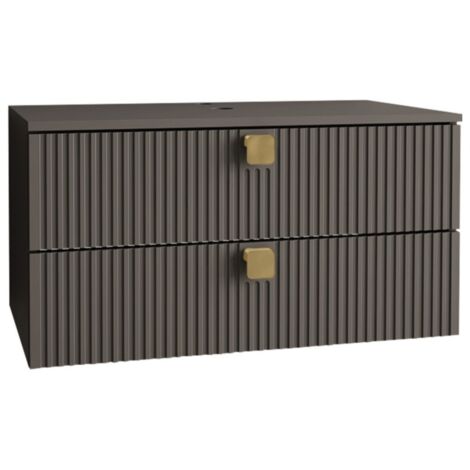 Mobilier1 – Meuble mural salle de bains gris à suspendre – 42x80x46cm – Stratifié MDF – 2 tiroirs – Design moderne et épuré
