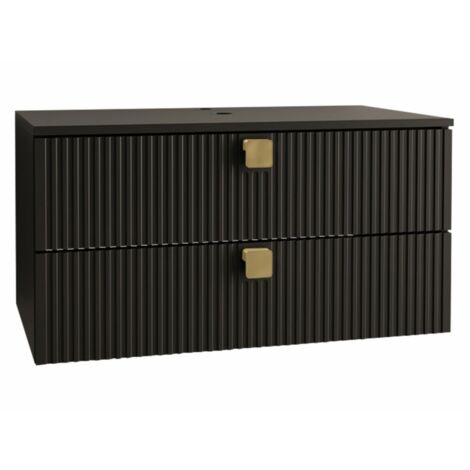 Mobilier1 – Meuble mural salle de bains noir à suspendre – Dimensions 42x80x46cm – MDF stratifié – 2 tiroirs – Aucun porte