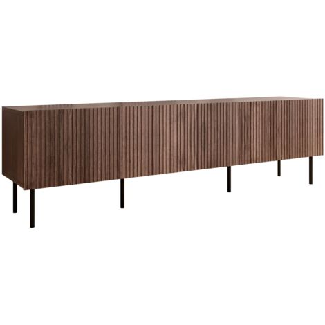 Mobilier1 – Meuble TV Melala 104 – MDF stratifié noir et noyer – Dimensions 201x58x40cm – Pieds en métal pour accès robot aspirateur