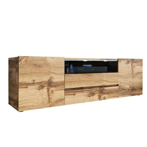 Mobilier1 – Meuble TV Nashville 114 – Chêne wotan – 4 portes – Éclairage LED – Dimensions 137x43x33cm – Fabriqué en Union Européenne