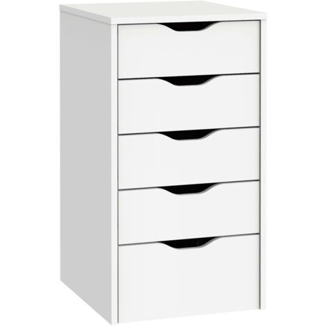 Mobimarket – Commode 5 tiroirs blanche – Mélamine haute qualité – Dimensions 71 x 40 x 43 cm – Tiroirs avec glissières métalliques