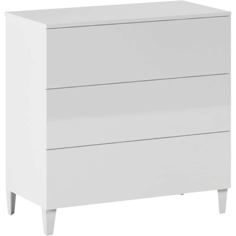 Mobimarket – Commode à trois tiroirs blanc brillant 80x80x40 cm – Panneaux de particules mélaminés 15 mm – Capacité 5 kg par tiroir – Assemblage facile