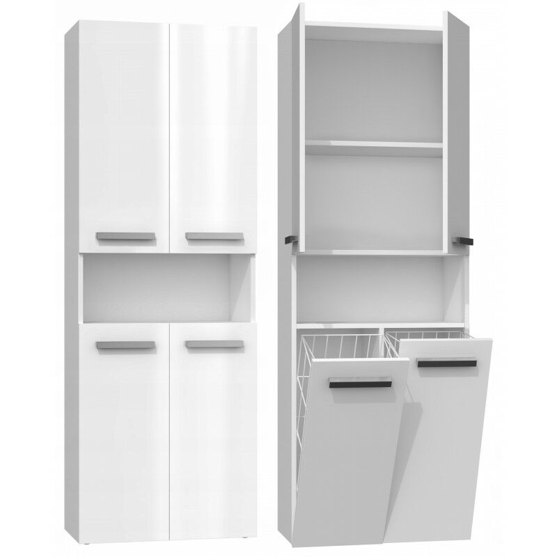Hucoco - moby Armoire de salle de bain avec deux paniers Poignées minimalistes Dimensions : 174x60x30 Colonne de rangement