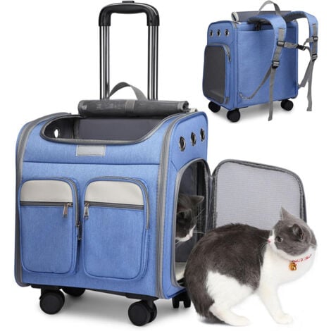 Mochila con ruedas para transporte de mascotas, cochecito para mascotas, bolsa de transporte para cachorros y gatos, mochila portátil