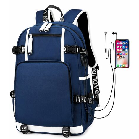 Mochila Jordan Mochila escolar de moda Bolso multifunción de carga USB de viaje para jóvenes (azul)