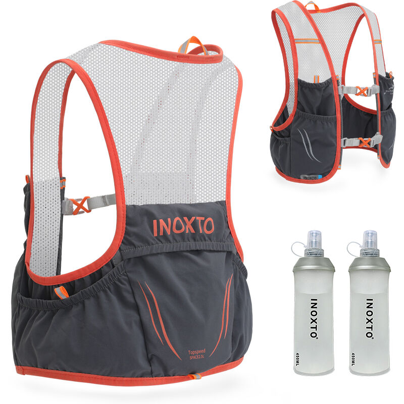 

Mochila para correr al aire libre, con dos vejigas de agua, mochila para bicicleta, Gris oscuro y naranja