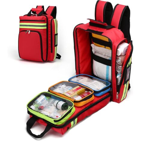 Mochila vacía para botiquín de primeros auxilios - Impermeable, resistente al desgaste, transpirable, con respaldo ajustable para viajes, hogar, coche, trabajo y actividades al aire libre - Roja 45153