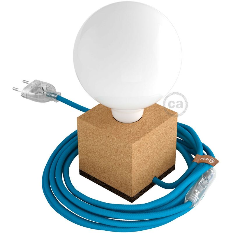 

MoCo Posaluce Cubo de corcho natural completo con cable textil, interruptor y enchufe de 2 polos | Sin bombilla - Corcho natural - RM11 - Corcho