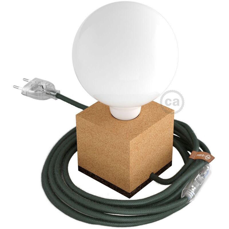 

MoCo Posaluce Cubo de corcho natural completo con cable textil, interruptor y enchufe de 2 polos | Sin bombilla - Corcho natural - RC63 - Corcho