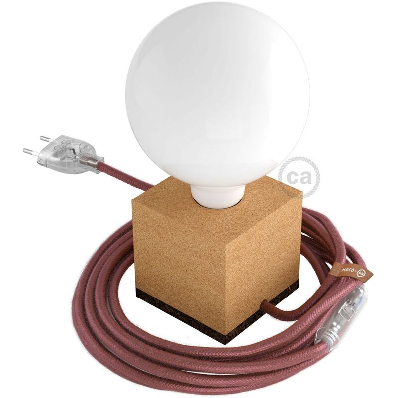 

MoCo Posaluce Cubo de corcho natural completo con cable textil, interruptor y enchufe de 2 polos | Sin bombilla - Corcho natural - RX11 - Corcho