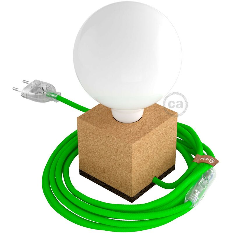 

MoCo Posaluce Cubo de corcho natural completo con cable textil, interruptor y enchufe de 2 polos | Sin bombilla - Corcho natural - RF06 - Corcho
