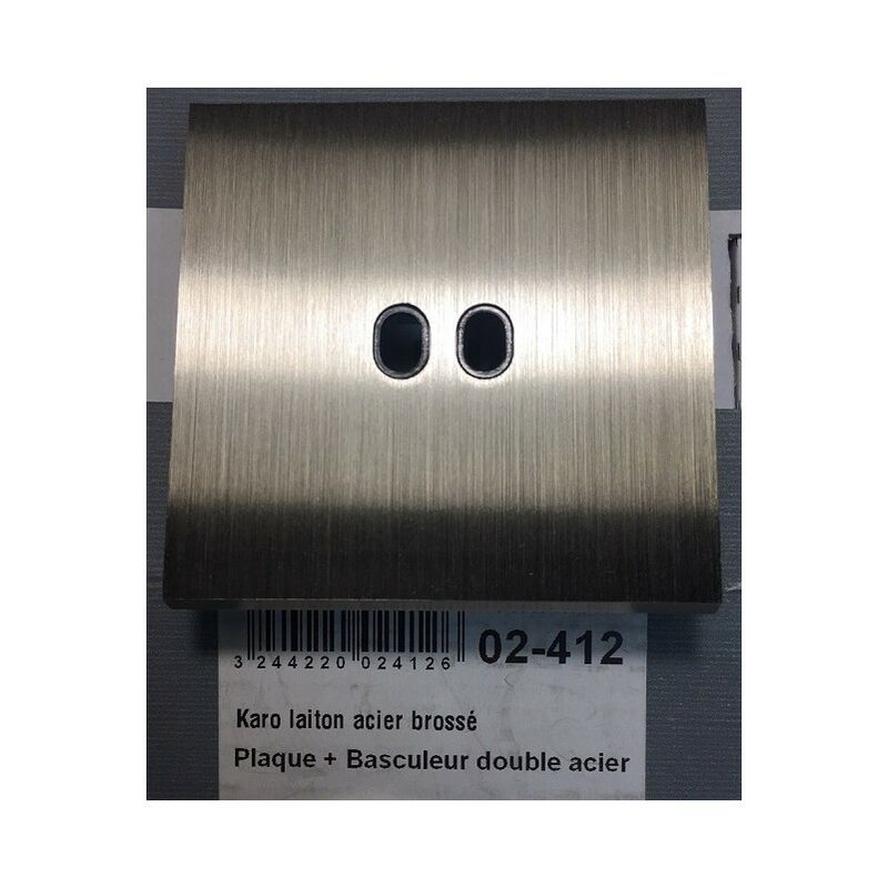Mod Elec 02-412 - Façade Karo Laiton Acier Brossé - 2 Basculeurs levier + moule noir