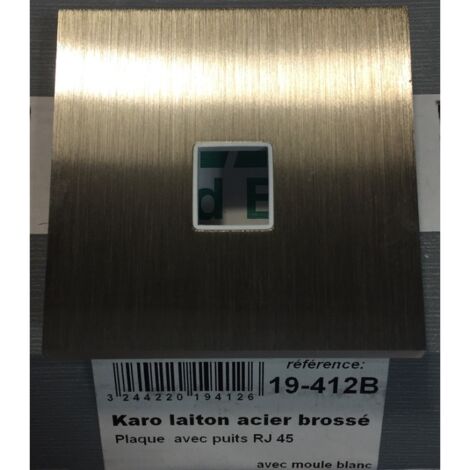 Mod Elec 19-412B – Fassade Karo Laiton Acier Brossé – Puit RJ45 + moule blanc