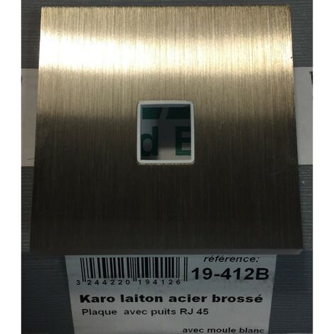 Mod Elec 19-412B - Frontale Acciaio Spazzolato Karo Ottone - Pozzetto RJ45 + stampo bianco