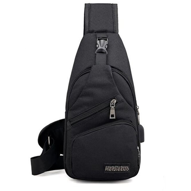 

Moda Casual Hombres Bolsa de pecho Carga USB Gran capacidad Bolsa bandolera al aire libre ajustable,Negro