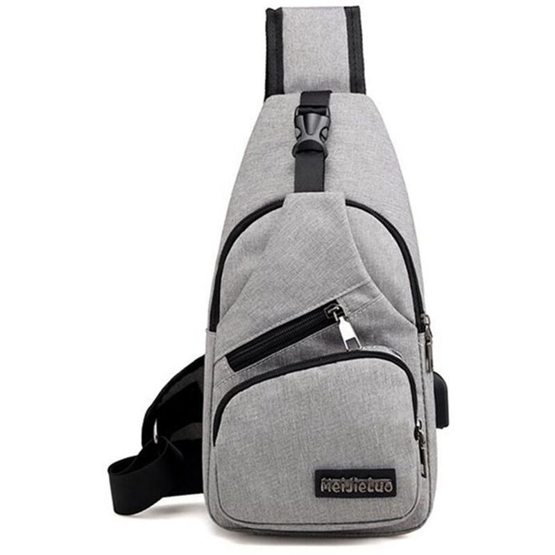 

Moda Casual Hombres Bolsa de pecho Carga USB Gran capacidad Bolsa bandolera al aire libre ajustable,Gris