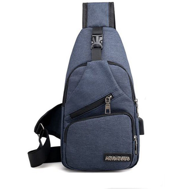 

Moda Casual Hombres Bolsa de pecho Carga USB Gran capacidad Bolsa bandolera al aire libre ajustable,Azul oscuro