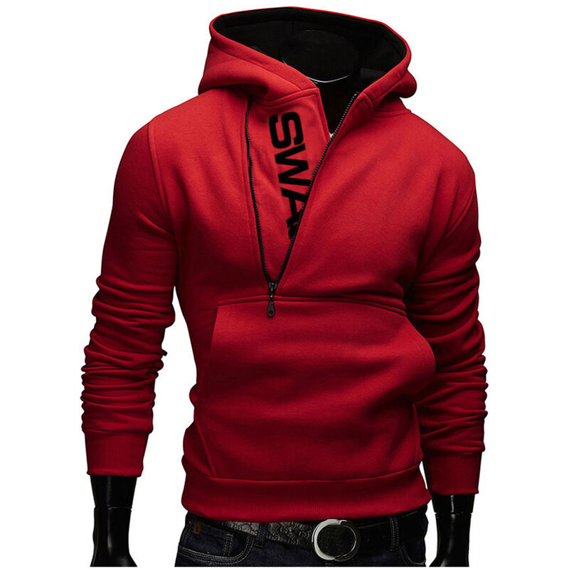 

Moda hombres sudaderas con capucha chandal sudadera hombres invierno calido cuello gorra manga larga ropa Swag pulover sudaderas con capucha,Rojo, L