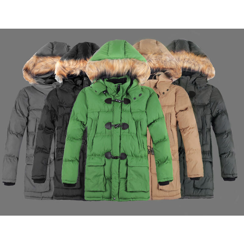 

Moda invierno hombres Parka cuello de piel sintetica con capucha gruesa chaqueta calida abrigo prendas de vestir exteriores,Verde militar, M