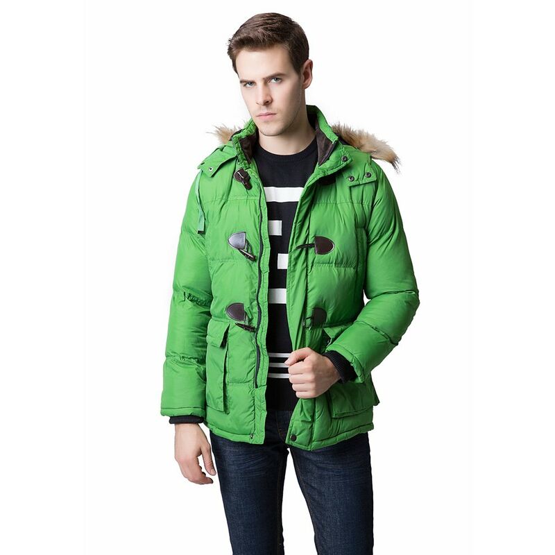 

Moda invierno hombres Parka cuello de piel sintetica con capucha gruesa chaqueta calida abrigo prendas de vestir exteriores,Verde,S