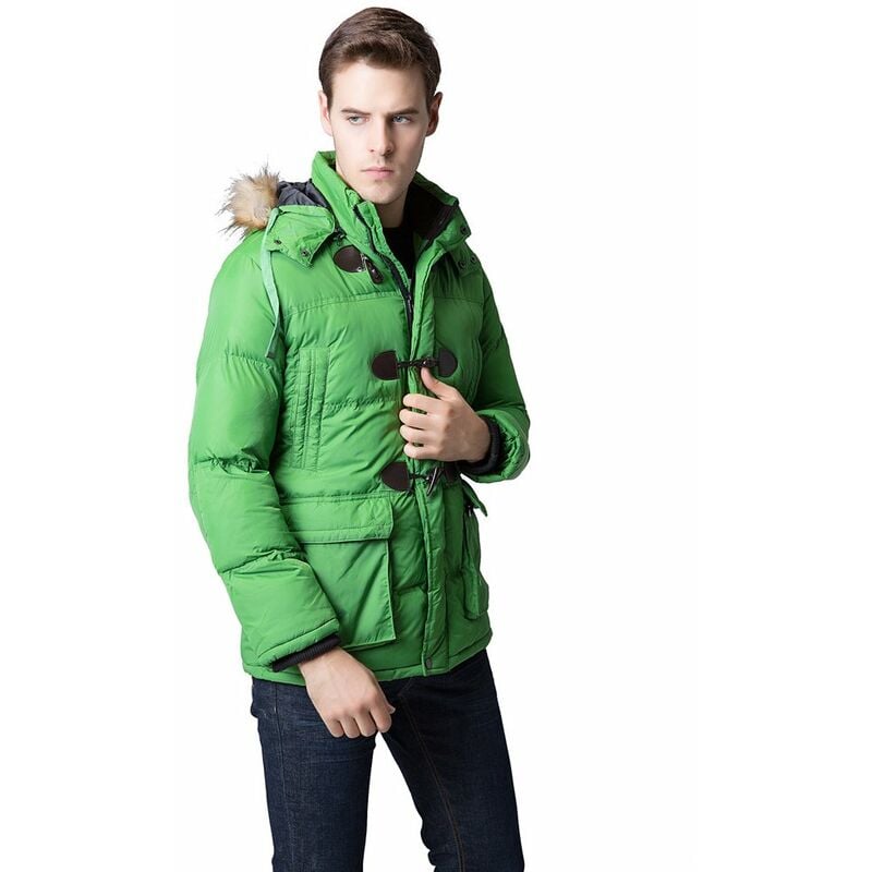

Moda invierno hombres Parka cuello de piel sintetica con capucha gruesa chaqueta calida abrigo prendas de vestir exteriores,Verde, XXL