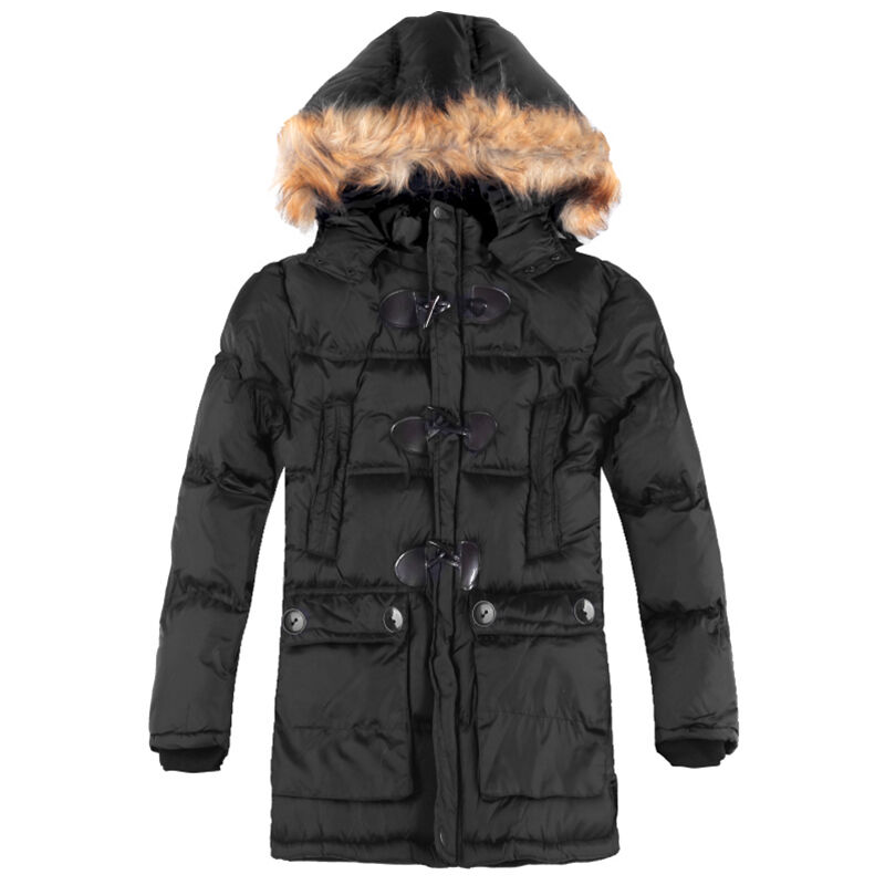 

Moda invierno hombres Parka cuello de piel sintetica con capucha gruesa chaqueta calida abrigo prendas de vestir exteriores,Negro, XXL