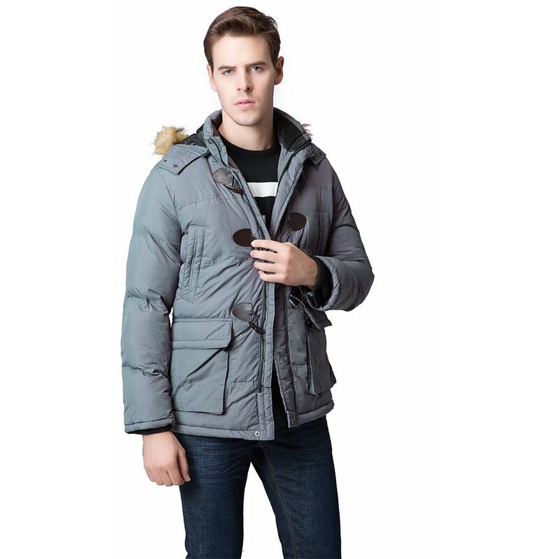 

Moda invierno hombres Parka cuello de piel sintetica con capucha gruesa chaqueta calida abrigo prendas de vestir exteriores,Gris, XXL