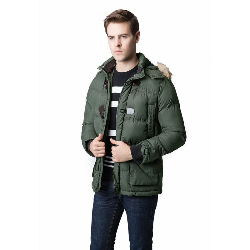 

Moda invierno hombres Parka cuello de piel sintetica con capucha gruesa chaqueta calida abrigo prendas de vestir exteriores,Verde militar, XL