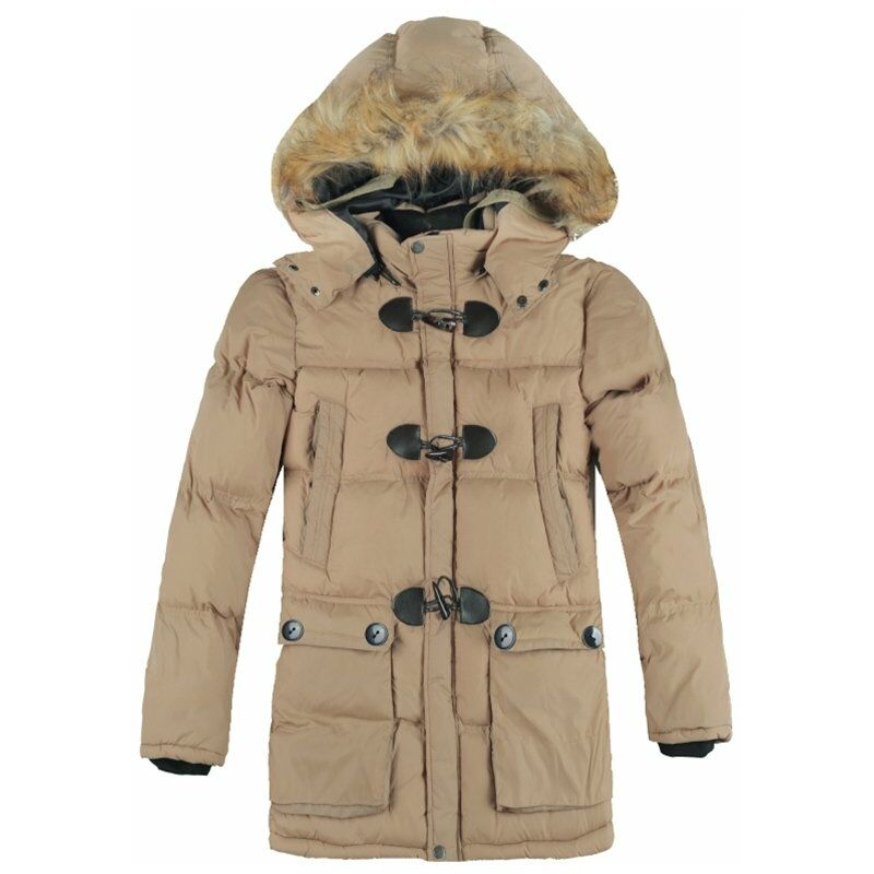 

Moda invierno hombres Parka cuello de piel sintetica con capucha gruesa chaqueta calida abrigo prendas de vestir exteriores,Caqui, XL