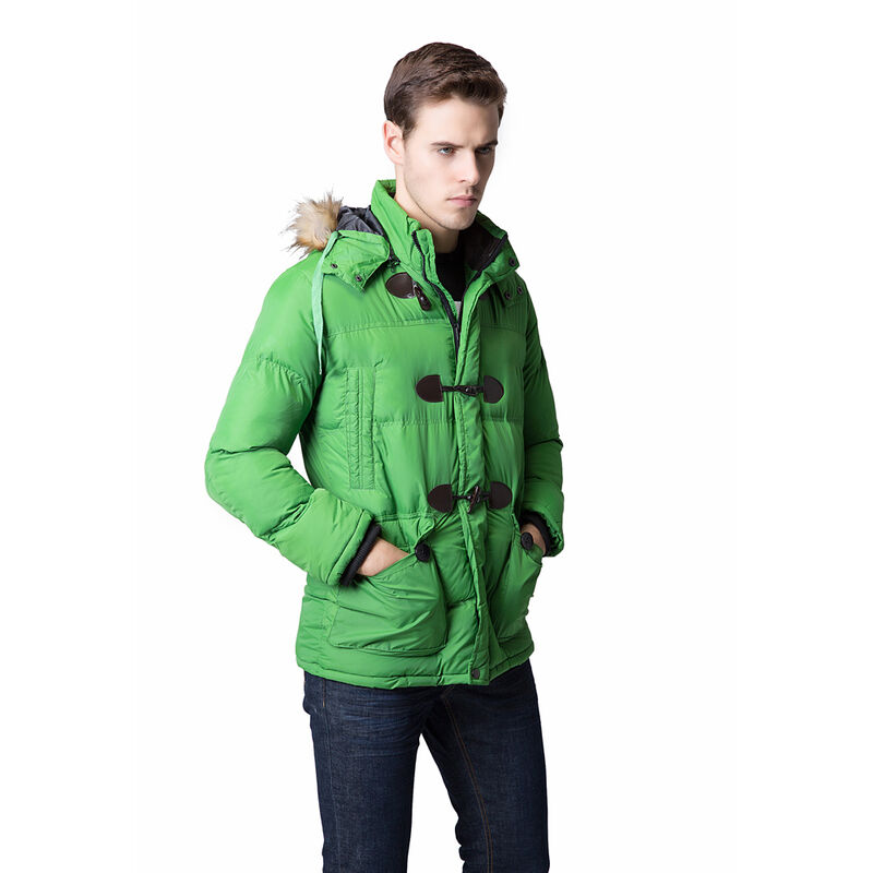 

Moda invierno hombres Parka cuello de piel sintetica con capucha gruesa chaqueta calida abrigo prendas de vestir exteriores,Verde, XL