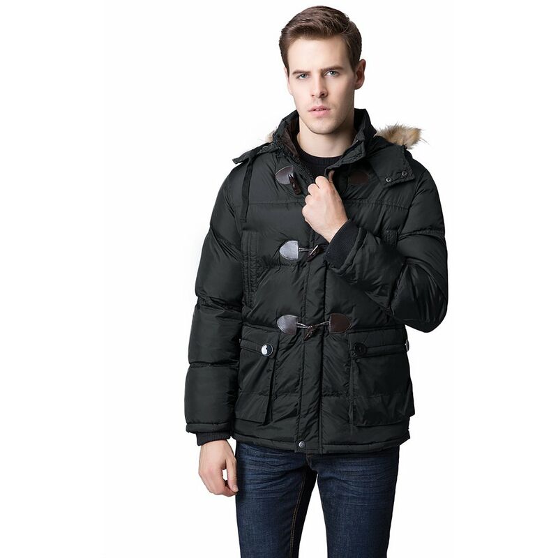 

Moda invierno hombres Parka cuello de piel sintetica con capucha gruesa chaqueta calida abrigo prendas de vestir exteriores,Negro, XL