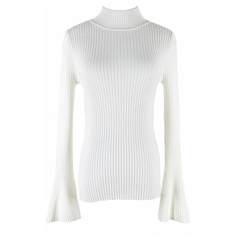 

Moda Invierno Mujer Sueter de punto acanalado Mangas acampanadas Cuello alto Jersey de punto Prendas de punto,blanco